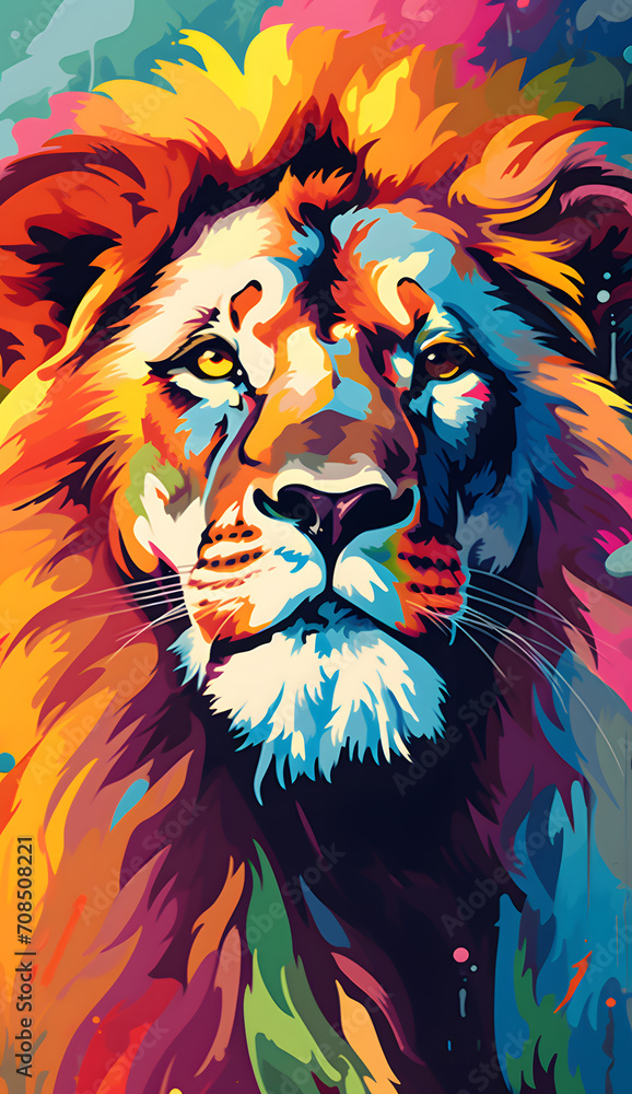 Lion head with watercolor splashes
