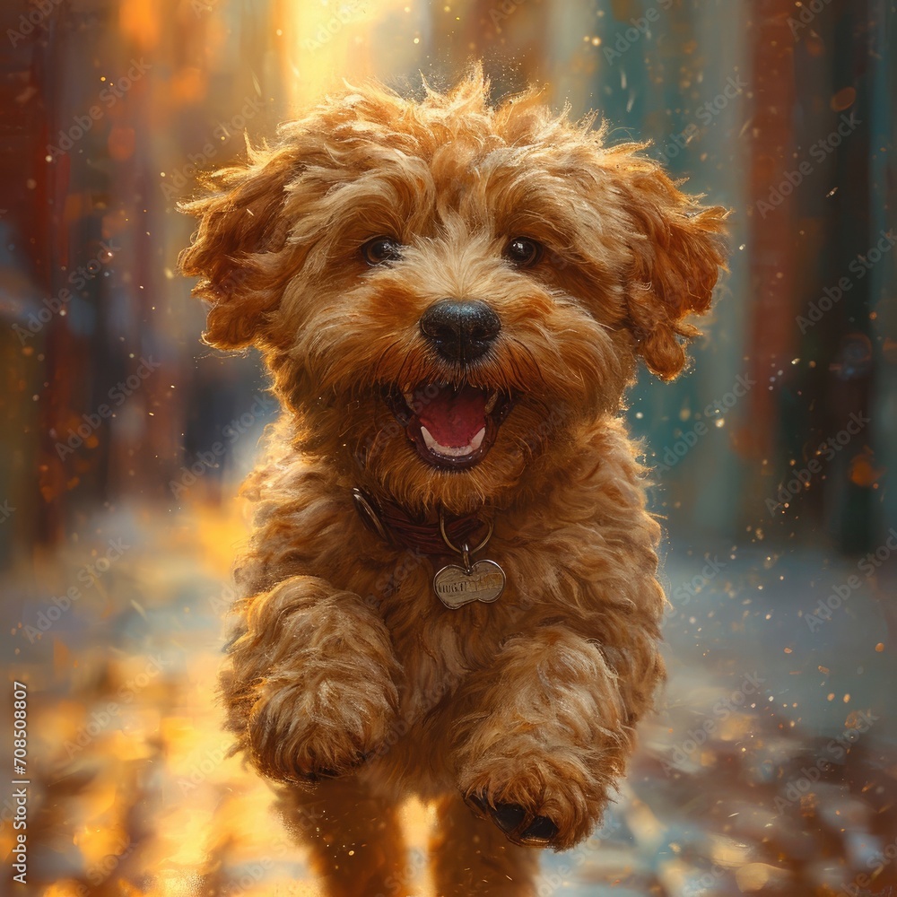 happy golden doodle puppy going for a walk downtown happy golden doodle puppy going for a walk downtown