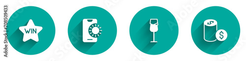 Set Casino win, Online sports betting, Wine glass and chip with dollar icon with long shadow. Vector