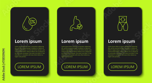 Set line Water balance, Human stomach health and Metabolism. Business infographic template. Vector