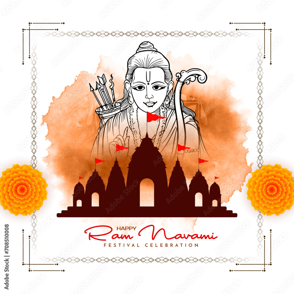 Happy Ram navami religious Hindu festival decorative elegant card design - obrazy, fototapety, plakaty 