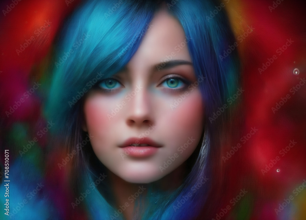 Fototapeta premium colorful painting on the beautiful portrait of a young woman
