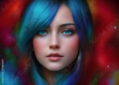 colorful painting on the beautiful portrait of a young woman