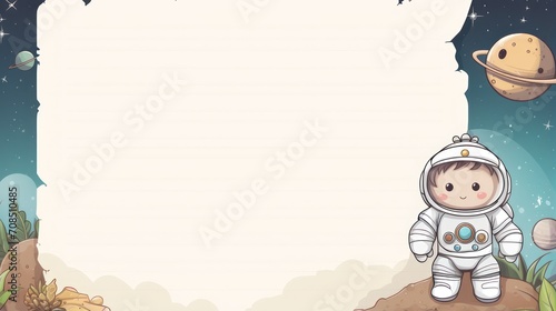 Children's cartoon text copy space greeting card template with astronaut theme © Muamanah