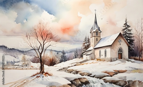 Leonardo Diffusion XL Winter landscape with church painting an