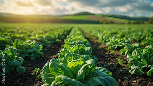 Cabbage plantations grow in the field. farming, agriculture.