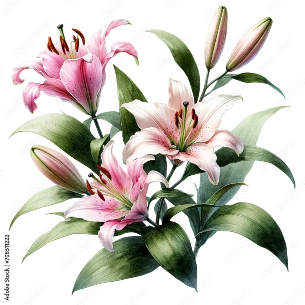 The image is an illustration of Lily , watercolor style.	
