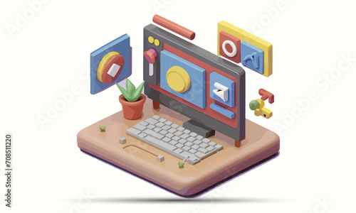 social media icons and illustration for web