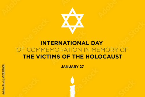 Holocaust remembrance day on 27 January. David star and burning candle. Poster or banner background illustration photo