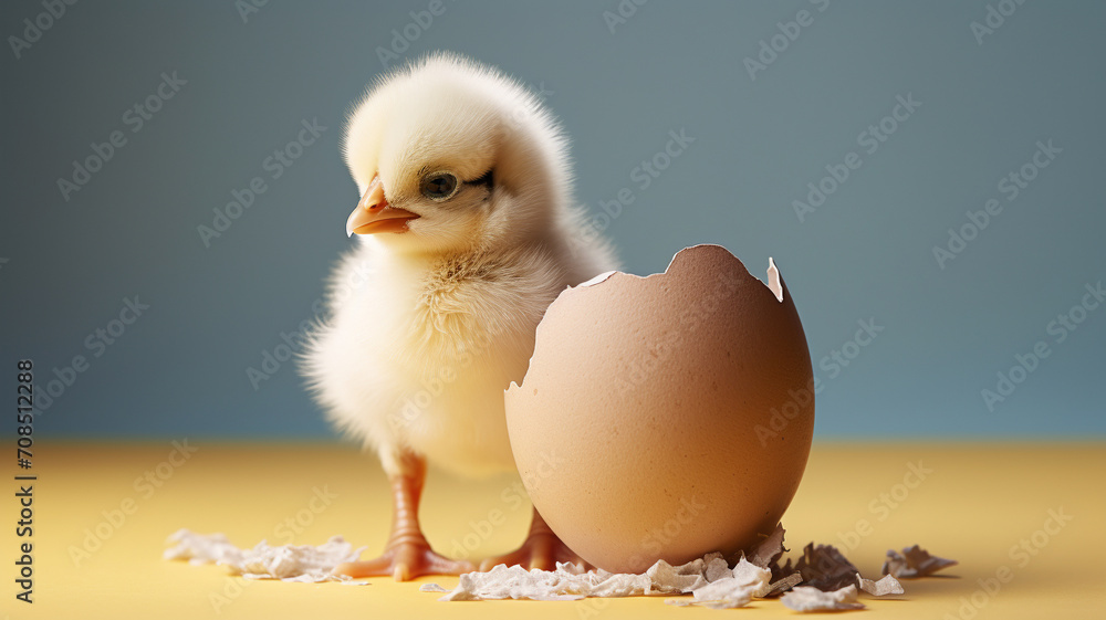 small yellow chicken in a shell, easter concept small yellow chicken in a shell, easter concept