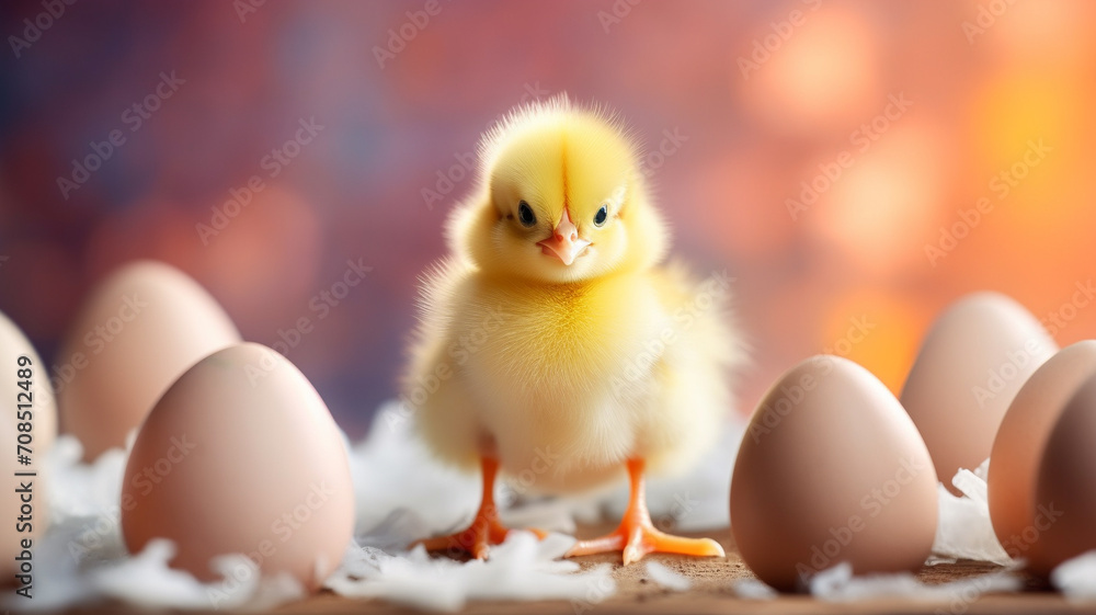 small yellow chicken in a shell, easter concept