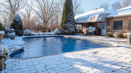 The pool cover has winterized photo