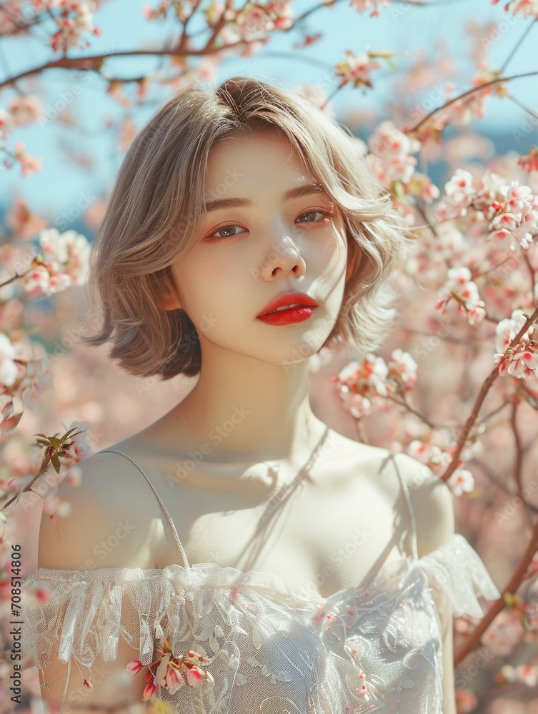 Beauty Girl under Cherry Blossom Tree Beauty Girl under Cherry Blossom Tree