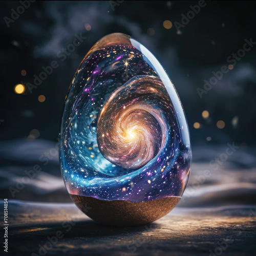 Cosmic Easter Egg on Starry Night Background