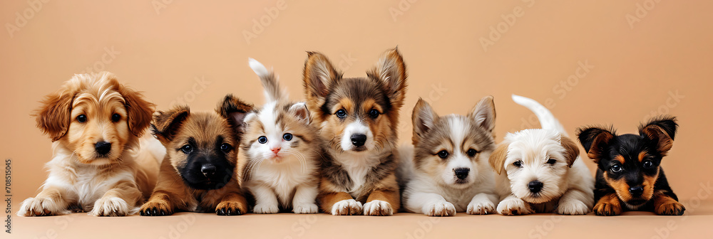 group of pets isolated on a beige background group of pets isolated on a beige background