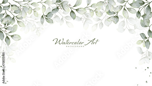 Watercolor green leaves background