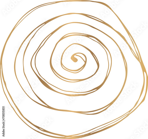 Gold scribble circle doodle shape illustration on transparent background. 