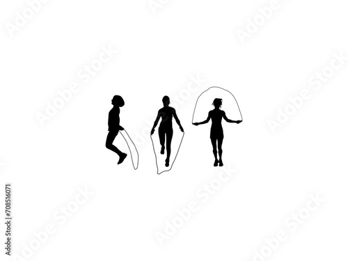 Girl jump rope silhouette. Girl workout exercise jump rope silhouette. People jumping rope is used for symbols, logos, web icons, mascots, signs, or any design you want.