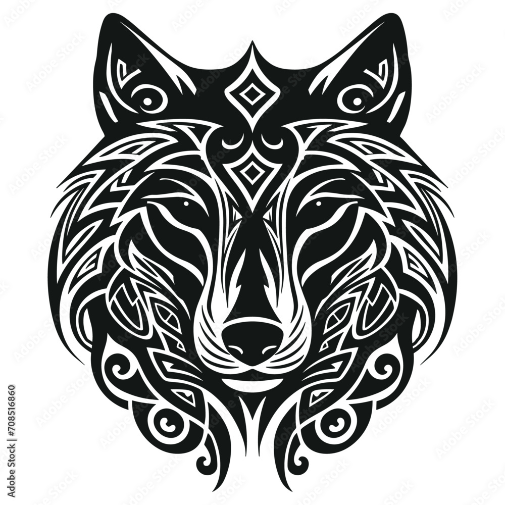 Fototapeta premium Wolf head black silhouette isolated on white background.