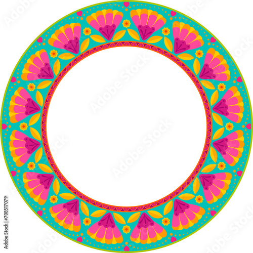Mexican folk floral pattern round frame
