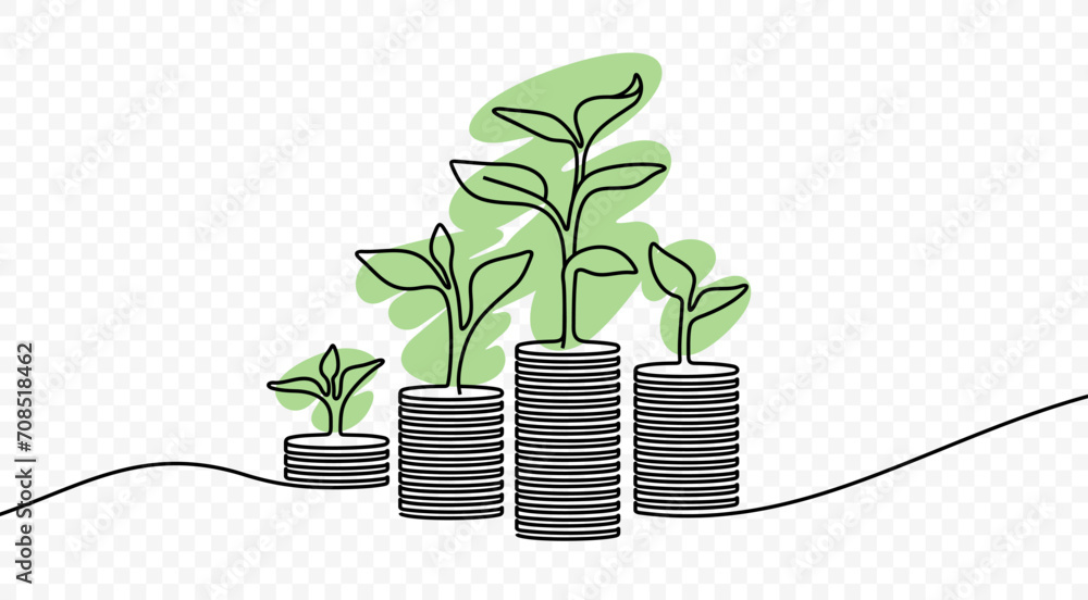 Continuous one line drawing of growing money vector design. Single line ...