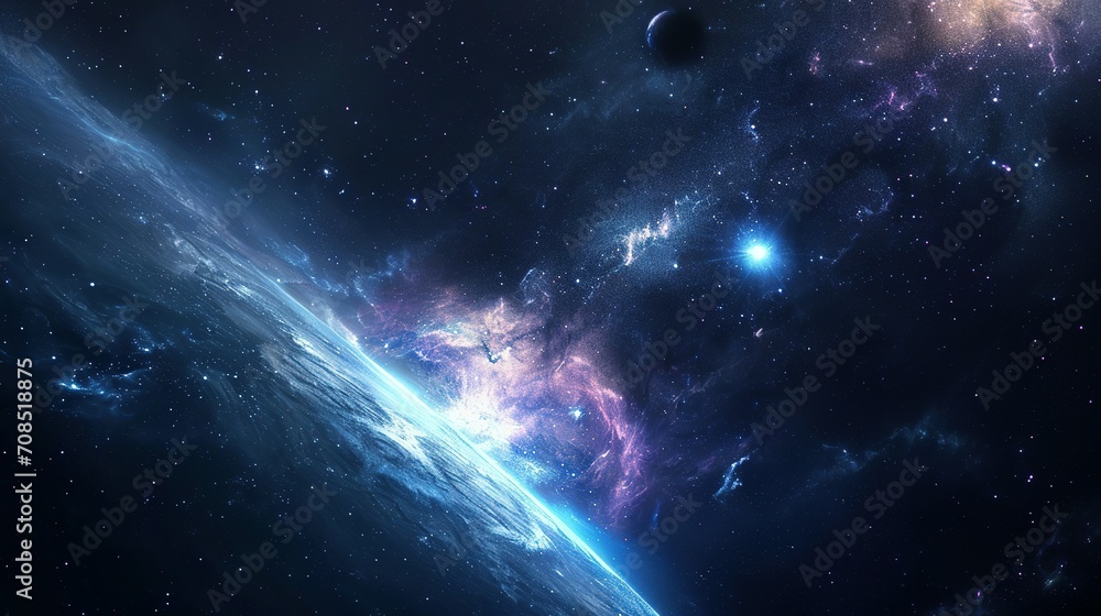 Obraz premium Sky space Aurora background. Colorful milky way galaxy night stars family landscape with stars, moon, nebula and galaxy