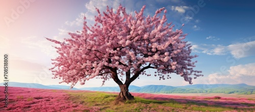 Abundant blossoming wild cherry tree.