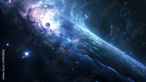 Sky space Aurora background. Colorful milky way galaxy night stars family landscape with stars, moon, nebula and galaxy