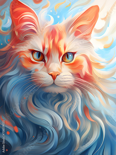 water color art of the closeup of a cat facevector, illustion, potrait