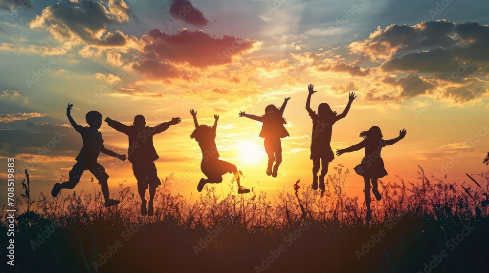 Silhouette of people happy time Silhouette of people happy time