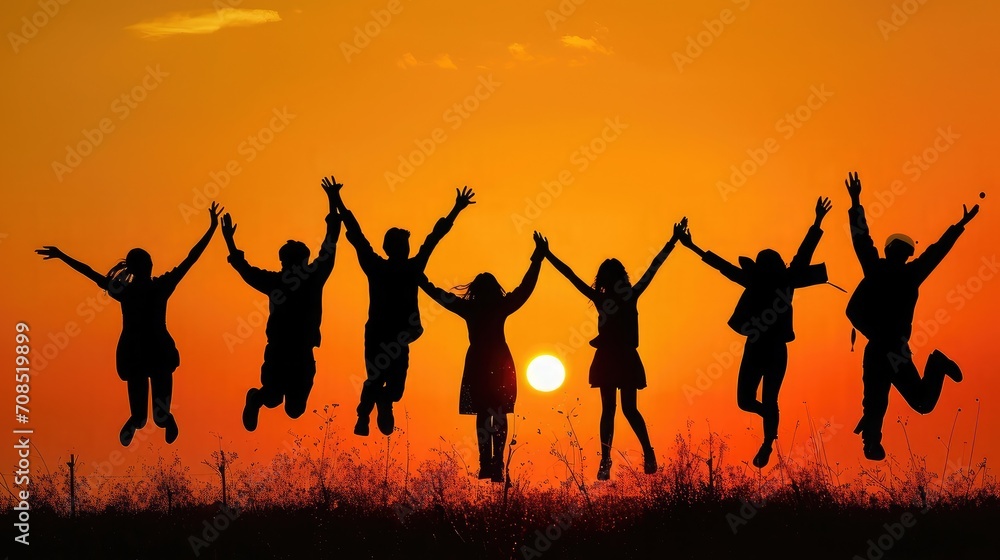Silhouette of people happy time Silhouette of people happy time