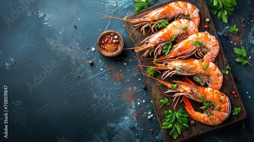 shrimps raw gambas seafood prawn healthy meal food snack on the table copy space food background rustic top view photo