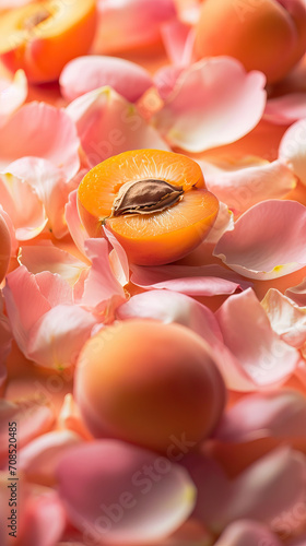 Apricot Ambrosia: An Apricot Background with Delicate Petals and Juicy Apricots, Emanating Sweetness