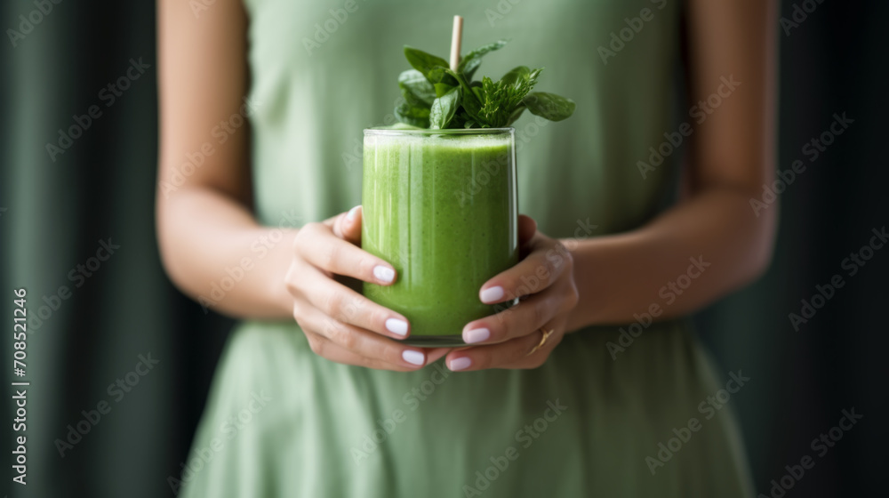 Young Woman Drinking Green Juice For Cleanse Diet Young Woman Drinking Green Juice For Cleanse Diet