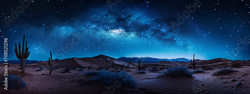 A wide landscape of desert under a starlit night sky. Night landscape of desert with sky full of stars Generated by ai photo