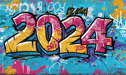 2024 graffiti on a street wall texture photo