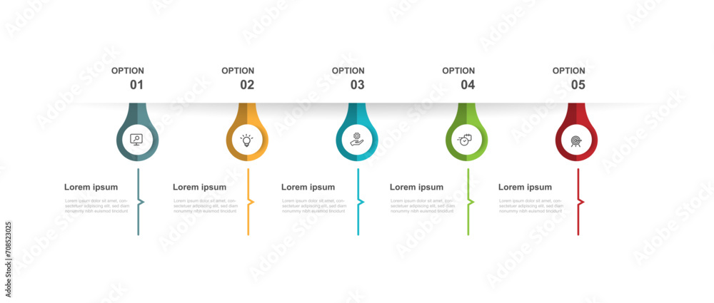 Design template infographic vector element with 5 step process or options suitable for web presentation and business information  - obrazy, fototapety, plakaty 