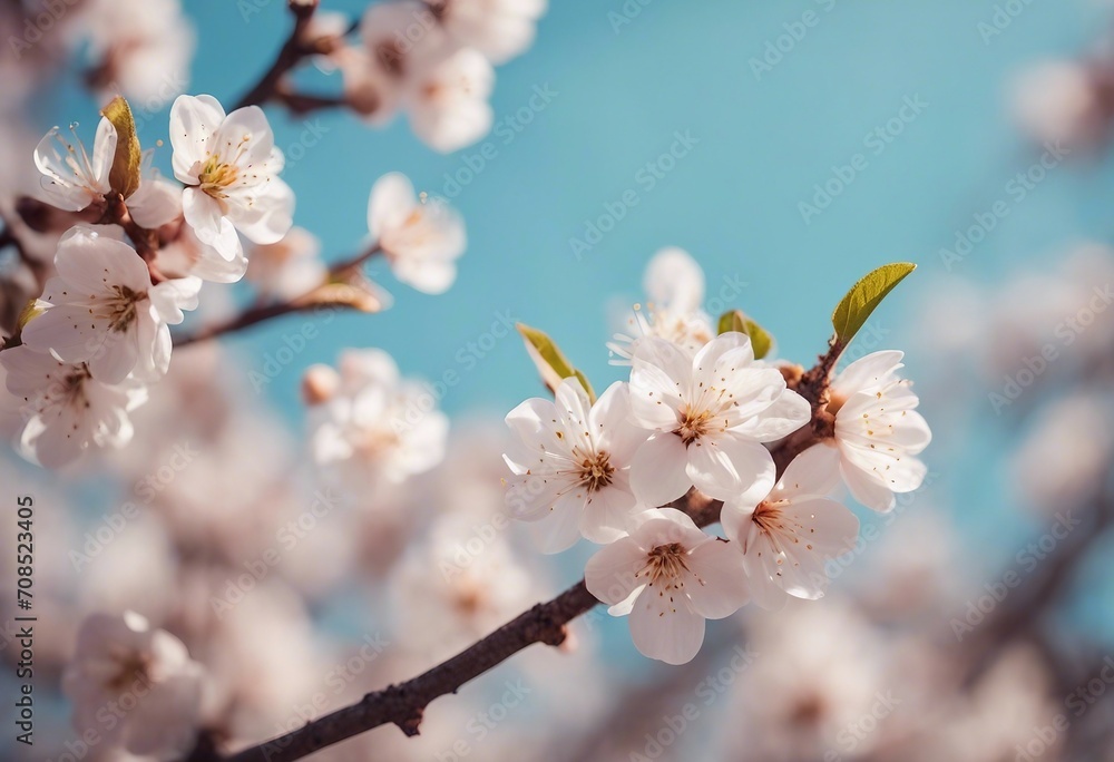 Beautiful floral spring abstract background of nature Branches of blossoming apricot macro with soft