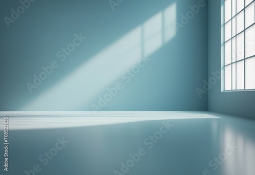 Minimal abstract light blue background for product presentation Shadow and light from windows on pla