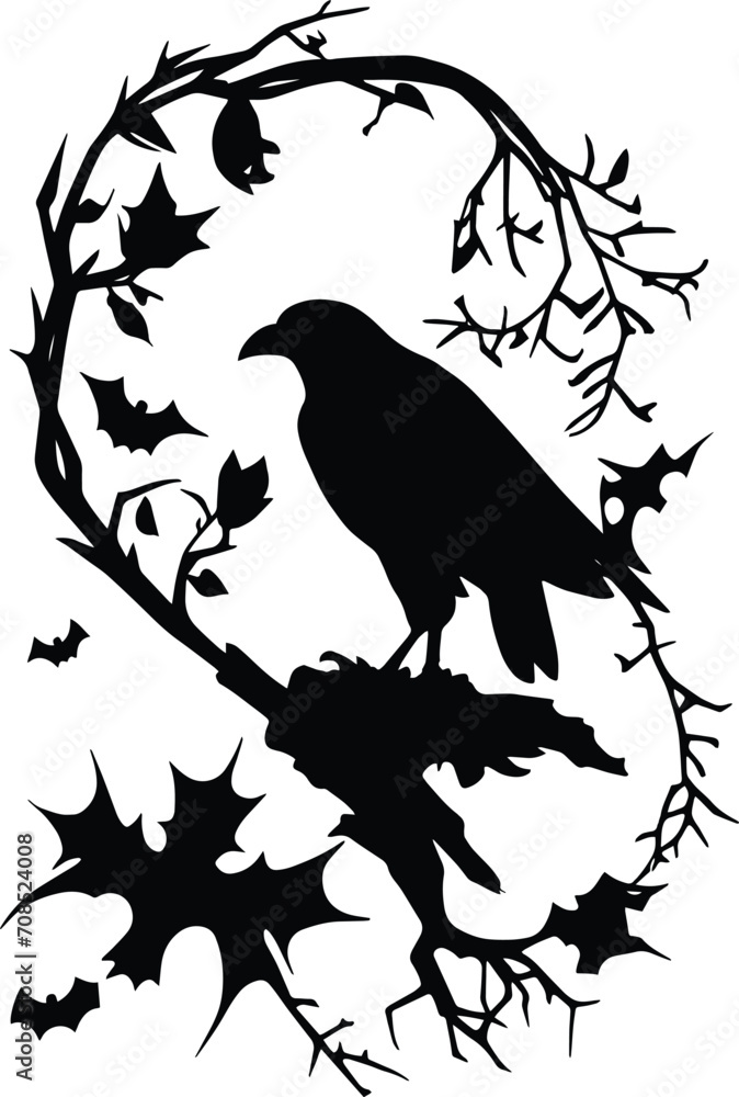 Silhouette of Crow - Raven silhouette Instant Download Raven clipart, silhouette of a Crow - silhouette of a Raven SVG, EPS, PNG, JPG, DXF Files Digital Download
