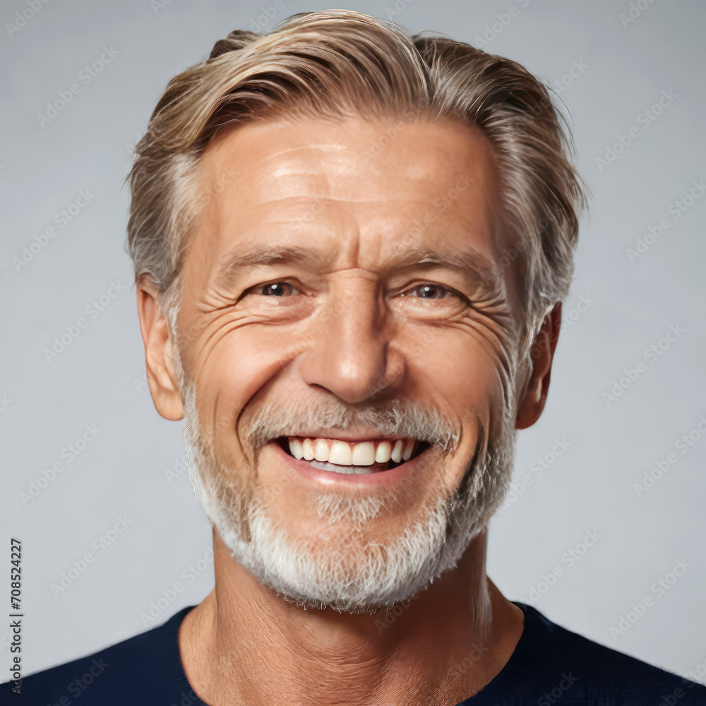 portrait of a handsome senior man smiling with clean teeth, dental advertising, man with stylish hair and beard with strong jawline, isolated on white background portrait of a handsome senior man smiling with clean teeth, dental advertising, man with stylish hair and beard with strong jawline, isolated on white background