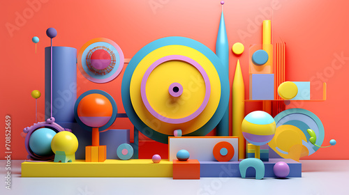 Colorful background realistic decorative design objects 3d render.