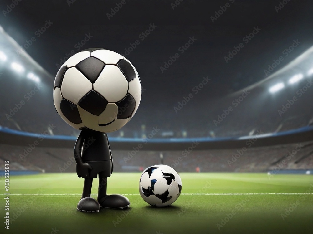 3d rendering of a man with a soccer ball on his head