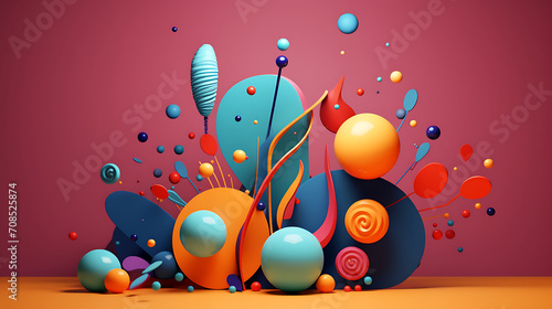 Colorful background realistic decorative design objects 3d render.