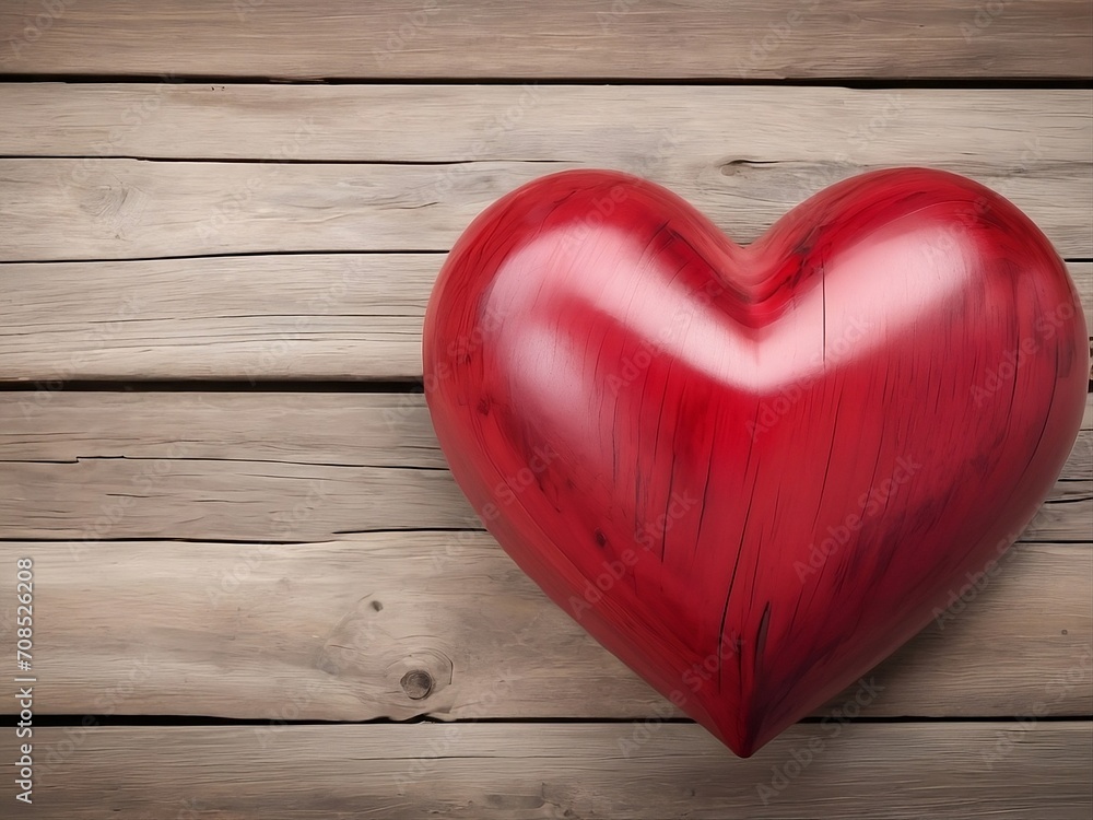 Red heart on wooden background,special for valentines day.