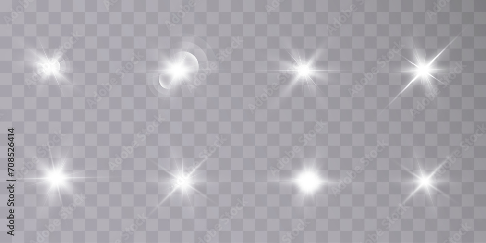 A set of light on a transparent background sparkles a shiny magic star. Glittering star, vector glowing star light effect. A set of light on a transparent background sparkles a shiny magic star. Glittering star, vector glowing star light effect.