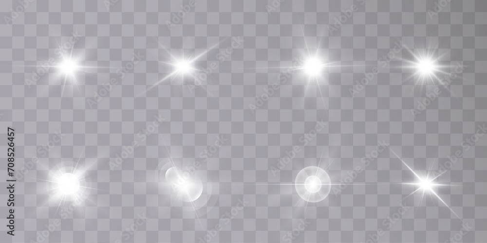 A set of light on a transparent background sparkles a shiny magic star. Glittering star, vector glowing star light effect. A set of light on a transparent background sparkles a shiny magic star. Glittering star, vector glowing star light effect.