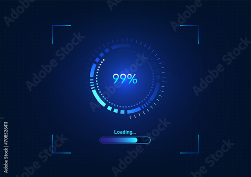 Technology background, Hi tech digital data loading screen via network Show data percentage status high tech technology circle, Blue background, vector illustration