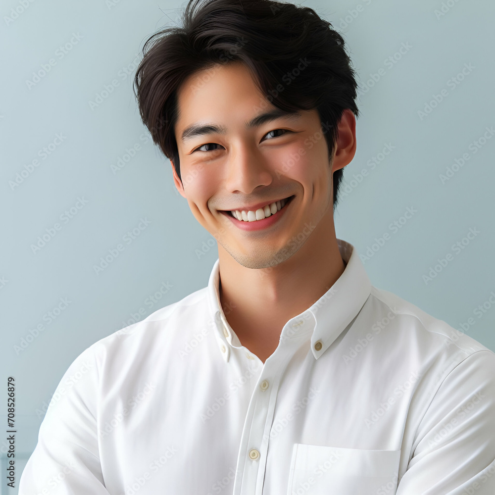 Portrait of a Professional Handsome Sexy Smiling Young Man Wearing a White Button Down Shirt (Asian Chinese Japanese Korean) Standing Confidently Working in a Business Office with a Formal Dress Code Portrait of a Professional Handsome Sexy Smiling Young Man Wearing a White Button Down Shirt (Asian Chinese Japanese Korean) Standing Confidently Working in a Business Office with a Formal Dress Code