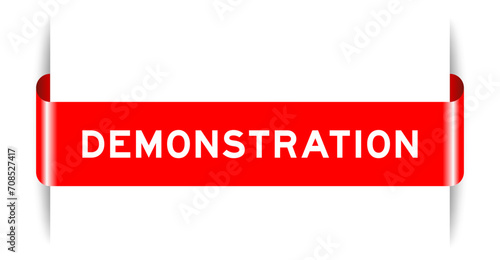 Red color inserted label banner with word demonstration on white background